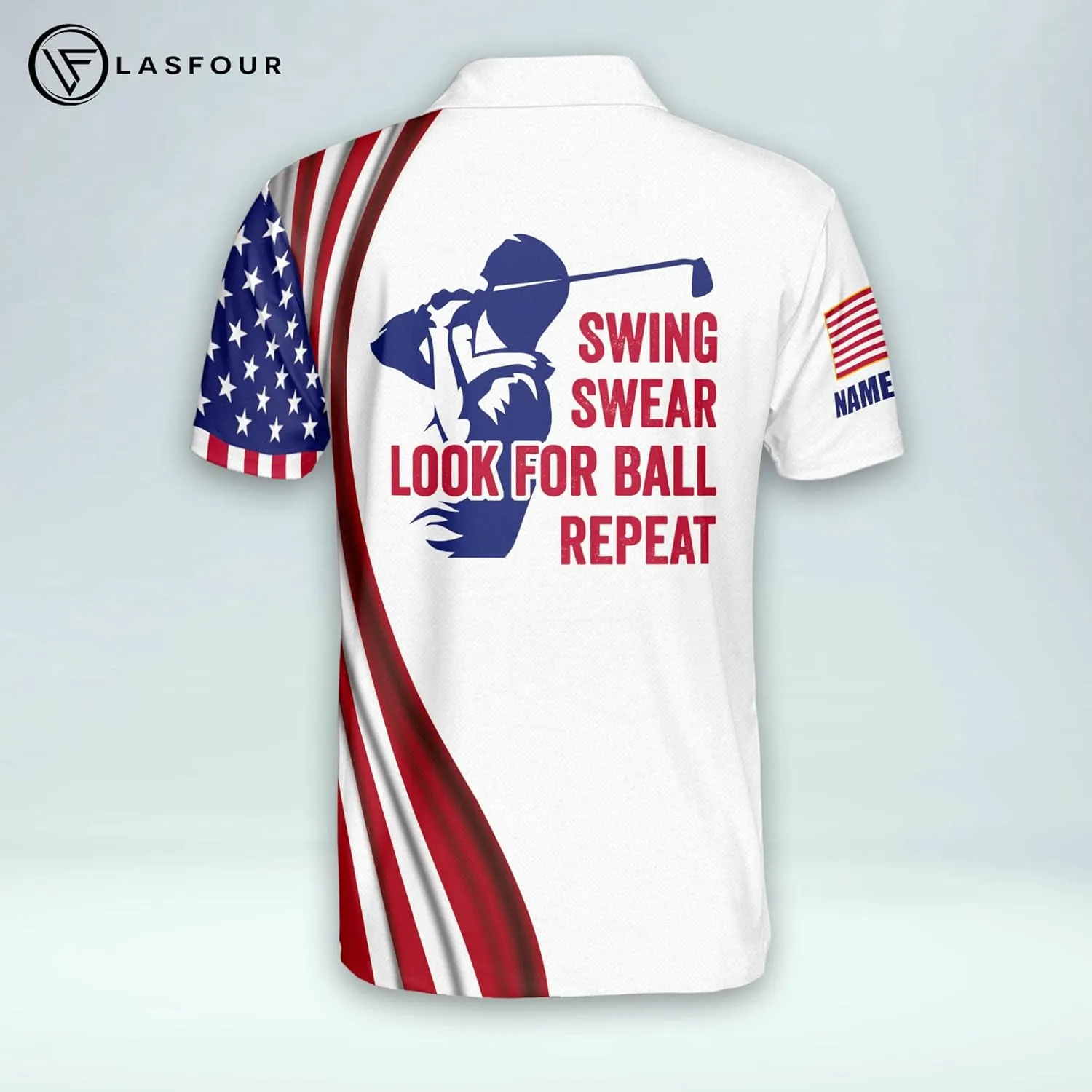 LASFOUR Personalized 3D Funny Golf Polo Shirts for Men, Men's Golf Shirts Short Sleeve Polo Dry Fit, America Golf Polos