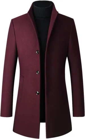 Lavnis Men's Winter Trench Coat Wool Blend Pea Coat Slim Fit Single Breasted Topcoat Business Dowm Jacket