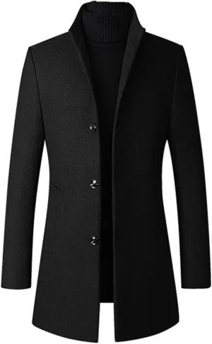 Lavnis Men's Winter Trench Coat Wool Blend Pea Coat Slim Fit Single Breasted Topcoat Business Dowm Jacket