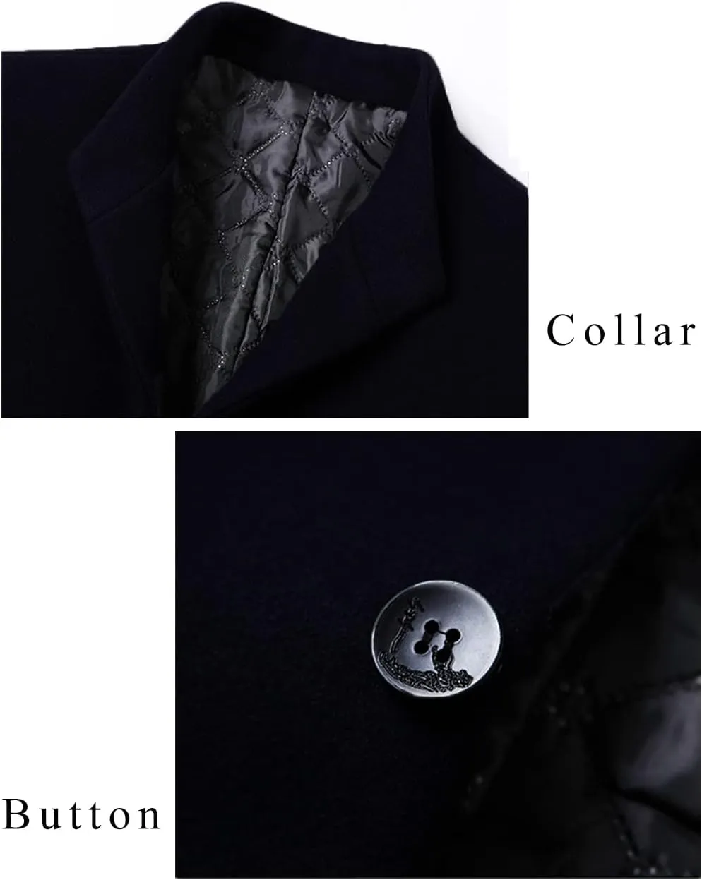 Lavnis Men's Winter Trench Coat Wool Blend Pea Coat Slim Fit Single Breasted Topcoat Business Dowm Jacket