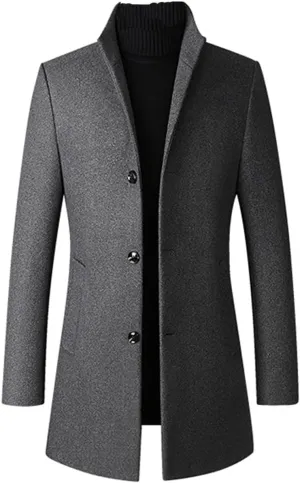 Lavnis Men's Winter Trench Coat Wool Blend Pea Coat Slim Fit Single Breasted Topcoat Business Dowm Jacket