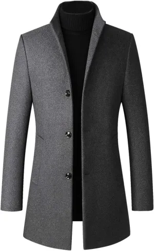 Lavnis Men's Winter Trench Coat Wool Blend Pea Coat Slim Fit Single Breasted Topcoat Business Dowm Jacket
