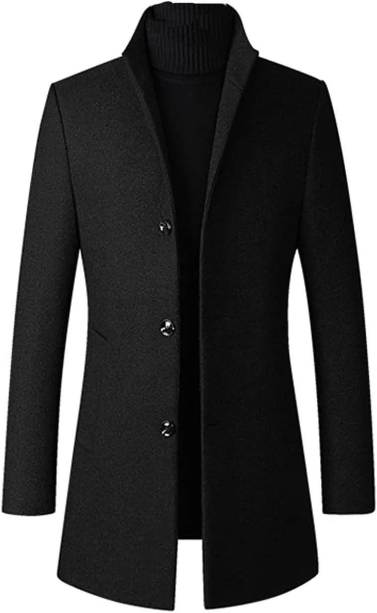 Lavnis Men's Winter Trench Coat Wool Blend Pea Coat Slim Fit Single Breasted Topcoat Business Dowm Jacket