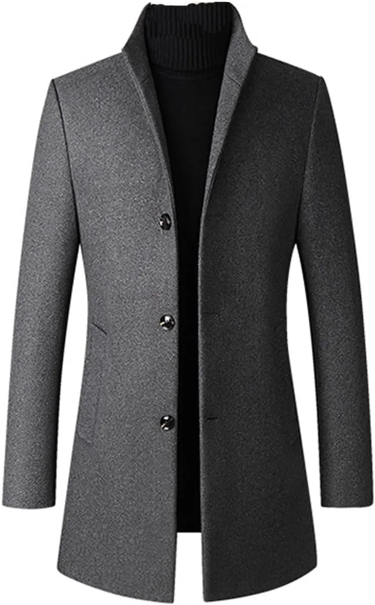 Lavnis Men's Winter Trench Coat Wool Blend Pea Coat Slim Fit Single Breasted Topcoat Business Dowm Jacket