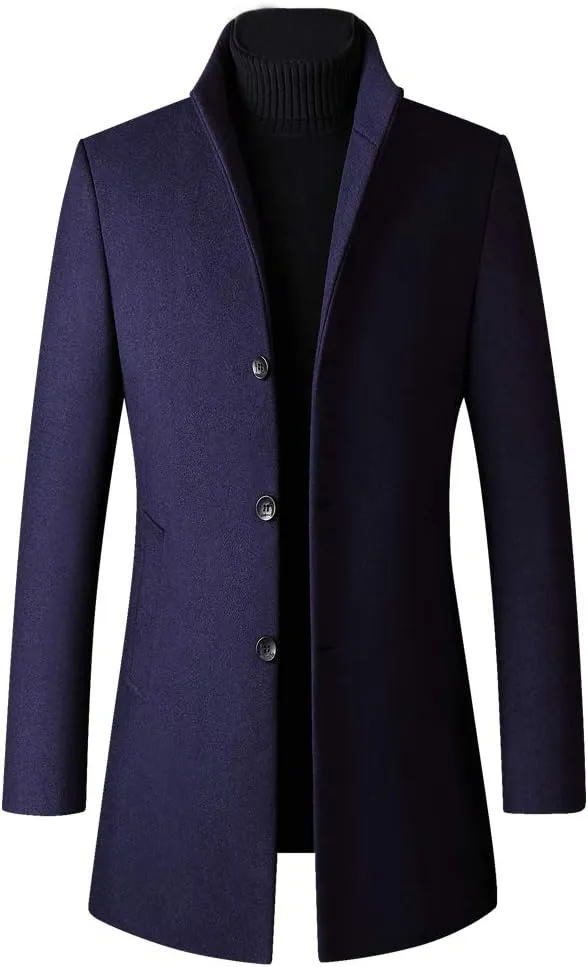 Lavnis Men's Winter Trench Coat Wool Blend Pea Coat Slim Fit Single Breasted Topcoat Business Dowm Jacket