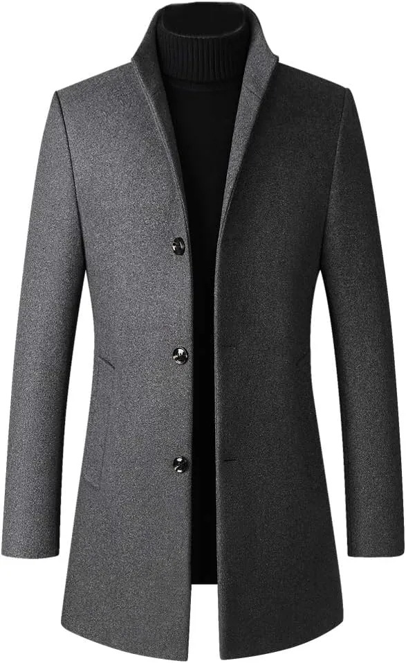 Lavnis Men's Winter Trench Coat Wool Blend Pea Coat Slim Fit Single Breasted Topcoat Business Dowm Jacket