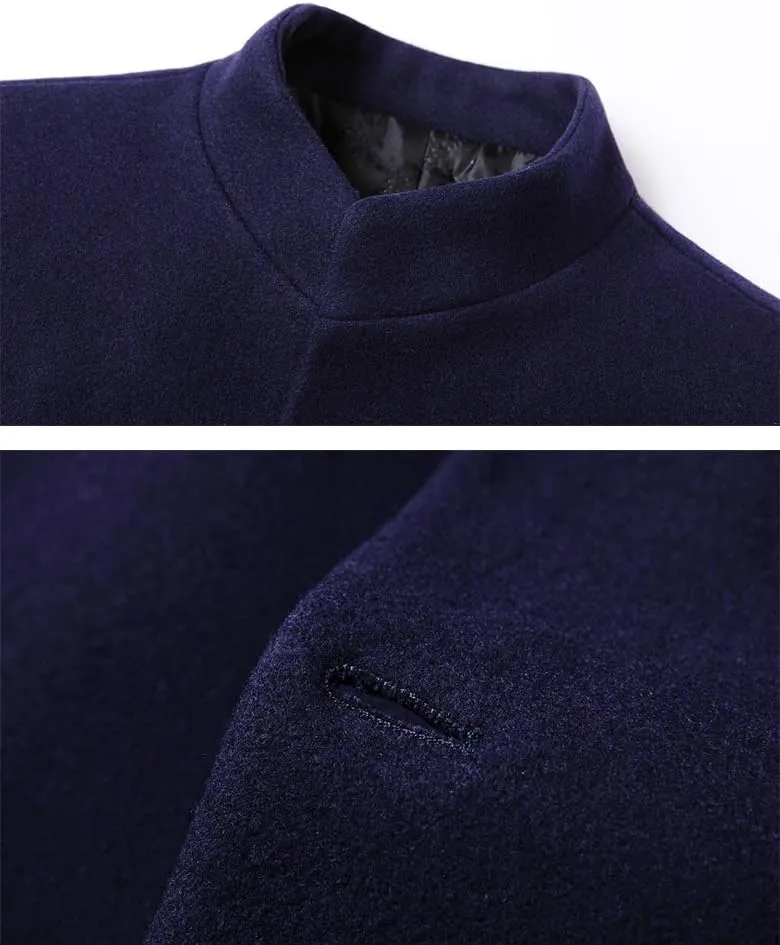 Lavnis Men's Winter Trench Coat Wool Blend Pea Coat Slim Fit Single Breasted Topcoat Business Dowm Jacket