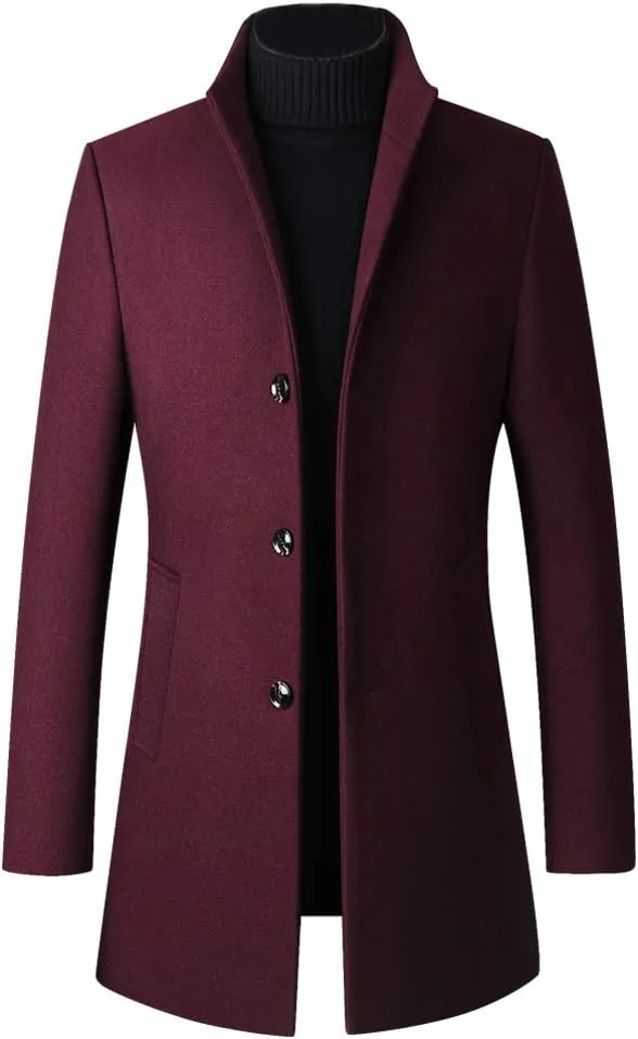 Lavnis Men's Winter Trench Coat Wool Blend Pea Coat Slim Fit Single Breasted Topcoat Business Dowm Jacket