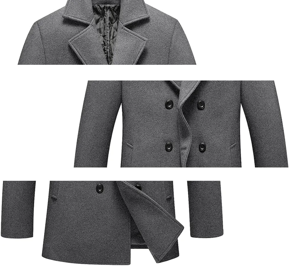 Lavnis Men's Winter Wool Coats Slim Fit Single Breasted Trench Jacket Woolen Pea Coat