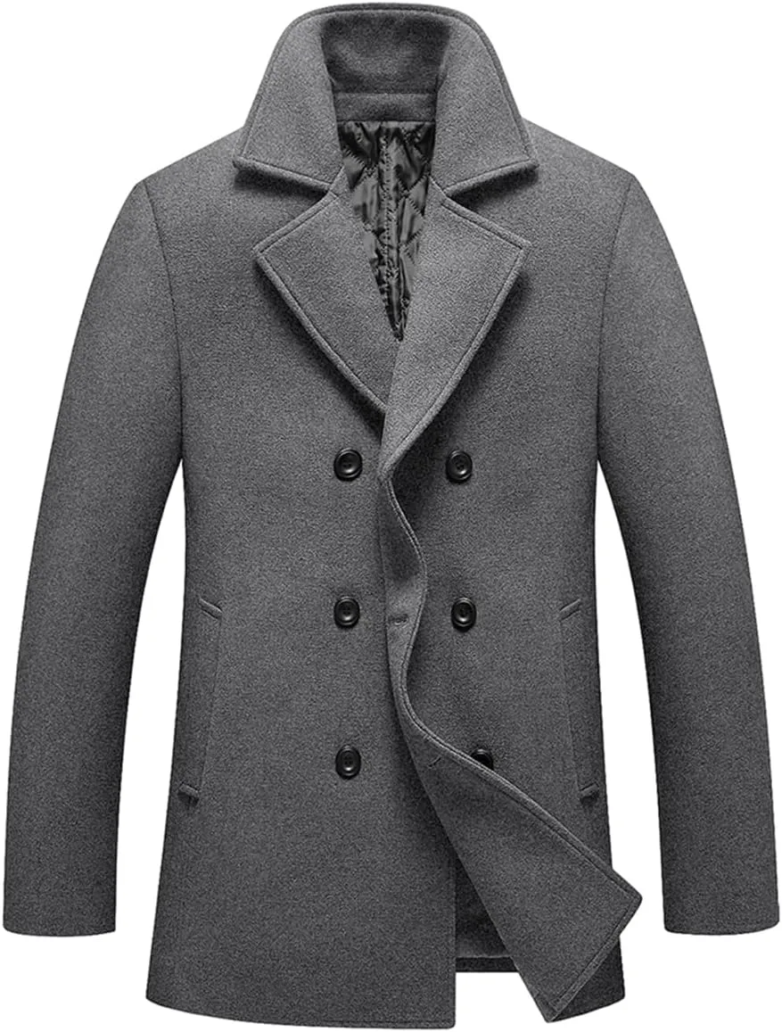 Lavnis Men's Winter Wool Coats Slim Fit Single Breasted Trench Jacket Woolen Pea Coat