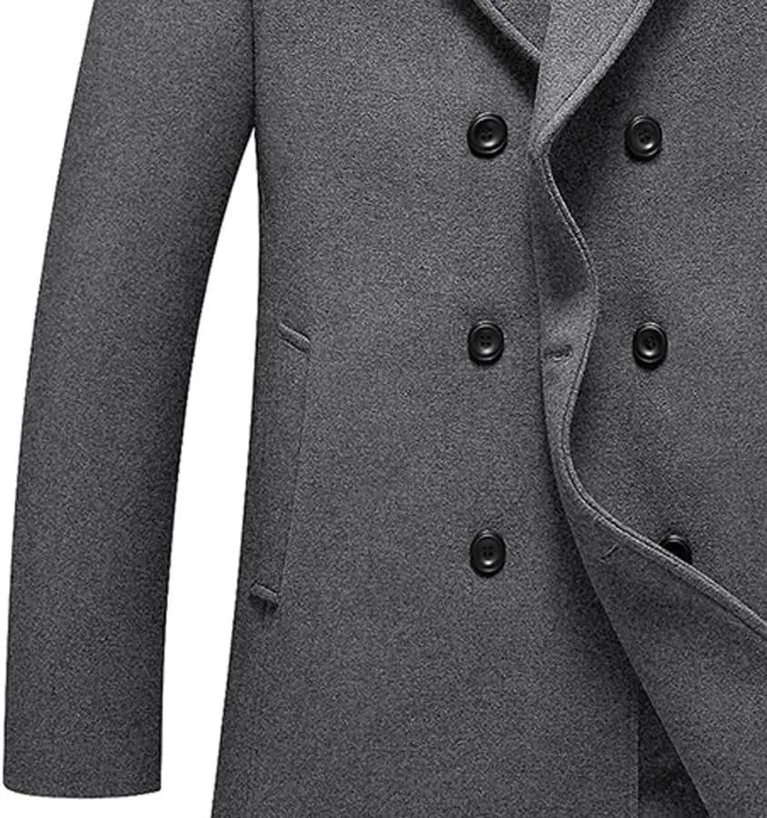 Lavnis Men's Winter Wool Coats Slim Fit Single Breasted Trench Jacket Woolen Pea Coat