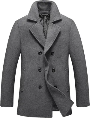 Lavnis Men's Winter Wool Coats Slim Fit Single Breasted Trench Jacket Woolen Pea Coat