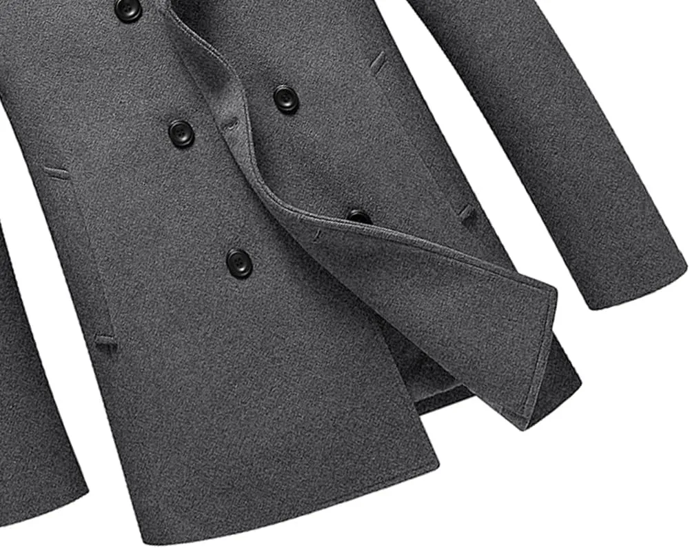 Lavnis Men's Winter Wool Coats Slim Fit Single Breasted Trench Jacket Woolen Pea Coat