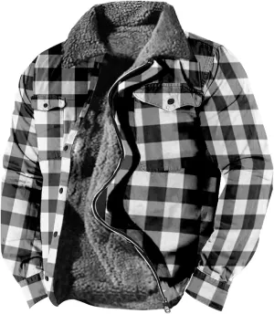 LCMTWX Fleece Plaid Flannel Jacket Pocket Hooded Padded Loose Shirt Top Jacket Coats Shirt Plaid Cotton Hoodies Men Plus