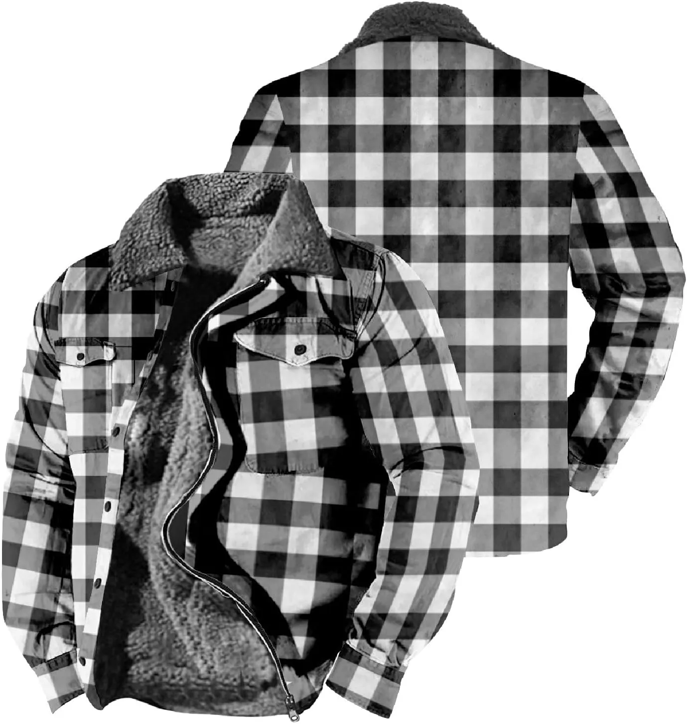 LCMTWX Fleece Plaid Flannel Jacket Pocket Hooded Padded Loose Shirt Top Jacket Coats Shirt Plaid Cotton Hoodies Men Plus