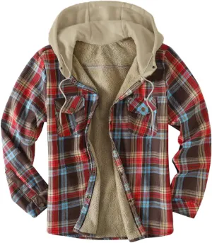 LCMTWX Men's Plaid Hooded Shirts Plaid Print Hooded Zipper Pocket Long Sleeve Shirt Patchwork Jacket Lightweight Shirt