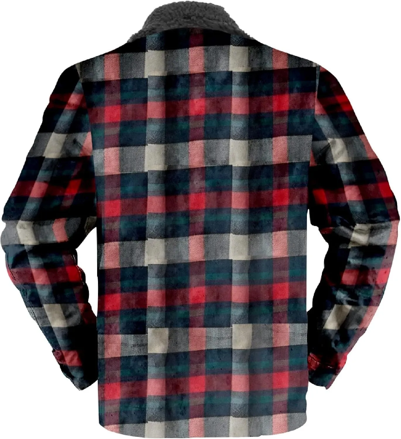 LCMTWX Winter Coat Men Plaid Casual Plaid Print Hooded Zipper Pocket Long Sleeve Shirt Patchwork Jacket Loose Thickened