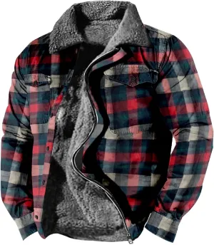 LCMTWX Winter Coat Men Plaid Casual Plaid Print Hooded Zipper Pocket Long Sleeve Shirt Patchwork Jacket Loose Thickened