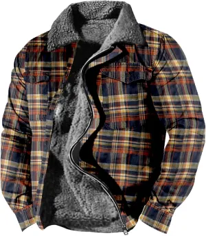 LCMTWX Winter Coat Men Plaid Casual Plaid Print Hooded Zipper Pocket Long Sleeve Shirt Patchwork Jacket Loose Thickened