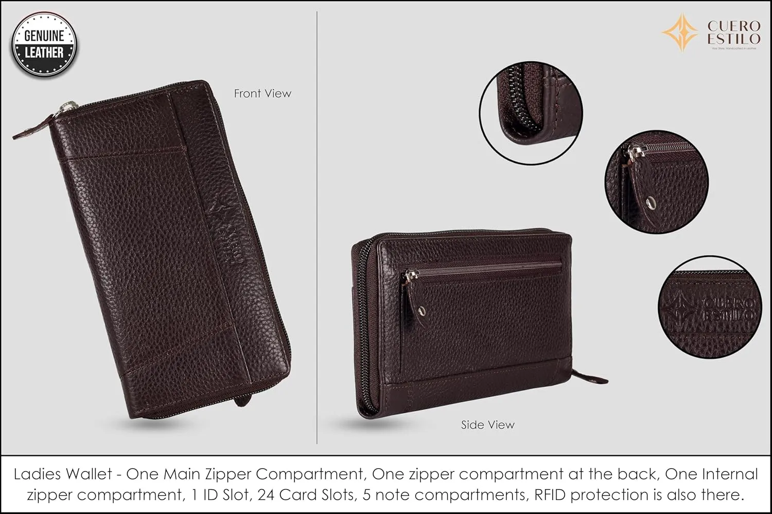 Leather Wallet for Women  RFID Secure, Water-Resistant Floater Leather, Zipper Compartments, Stylish & Durable.