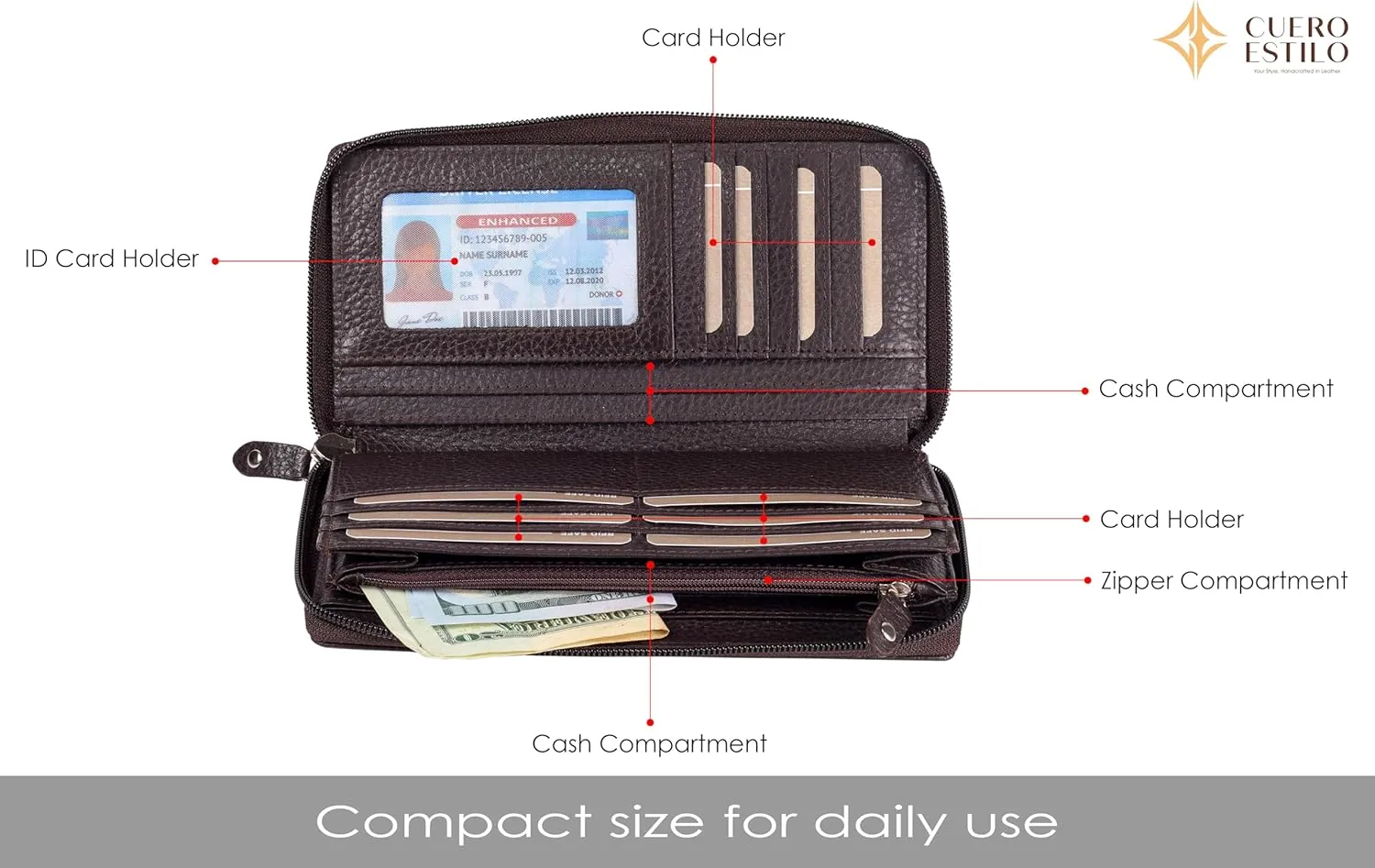 Leather Wallet for Women  RFID Secure, Water-Resistant Floater Leather, Zipper Compartments, Stylish & Durable.