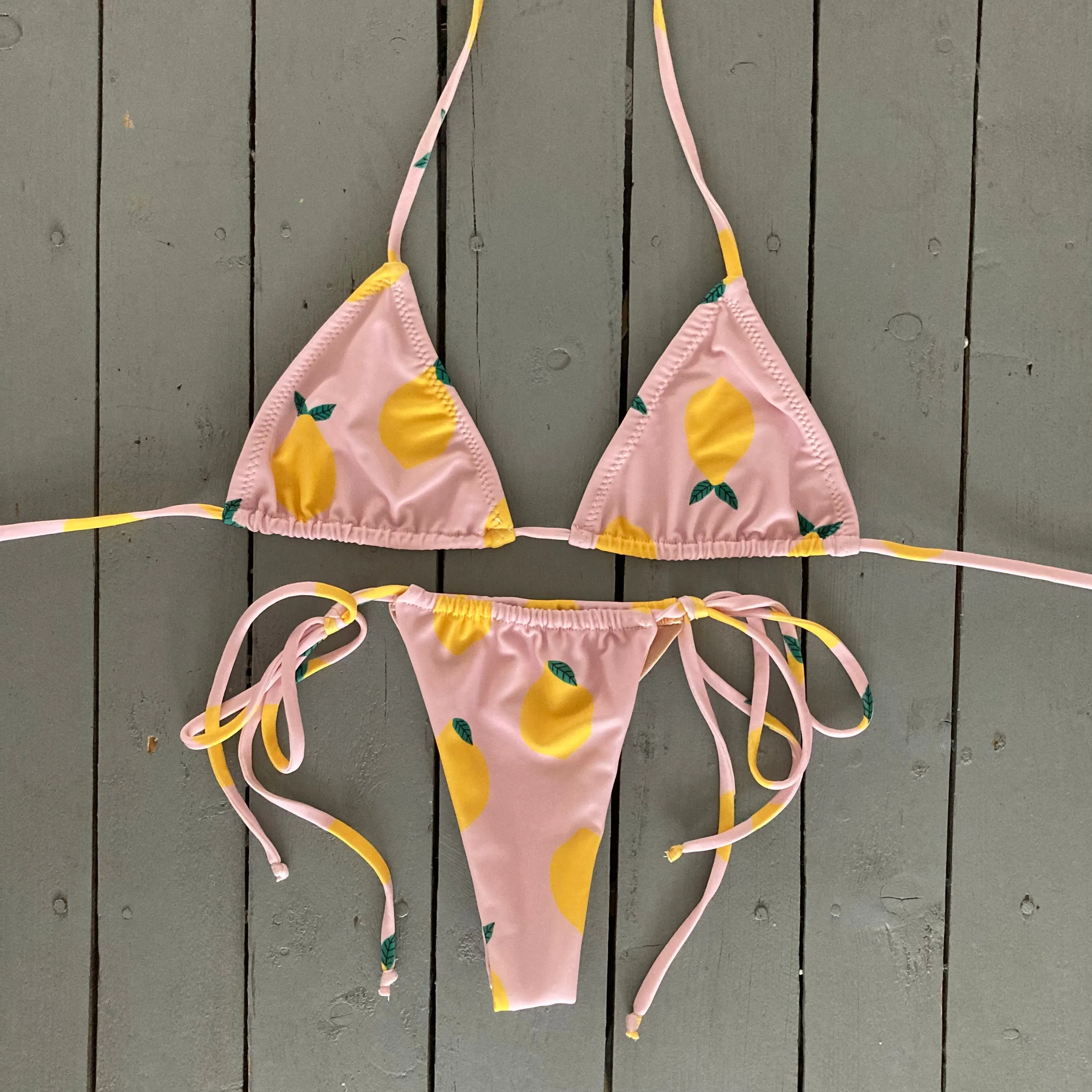 Lemon Print Adjustable Triangle Bikini Top