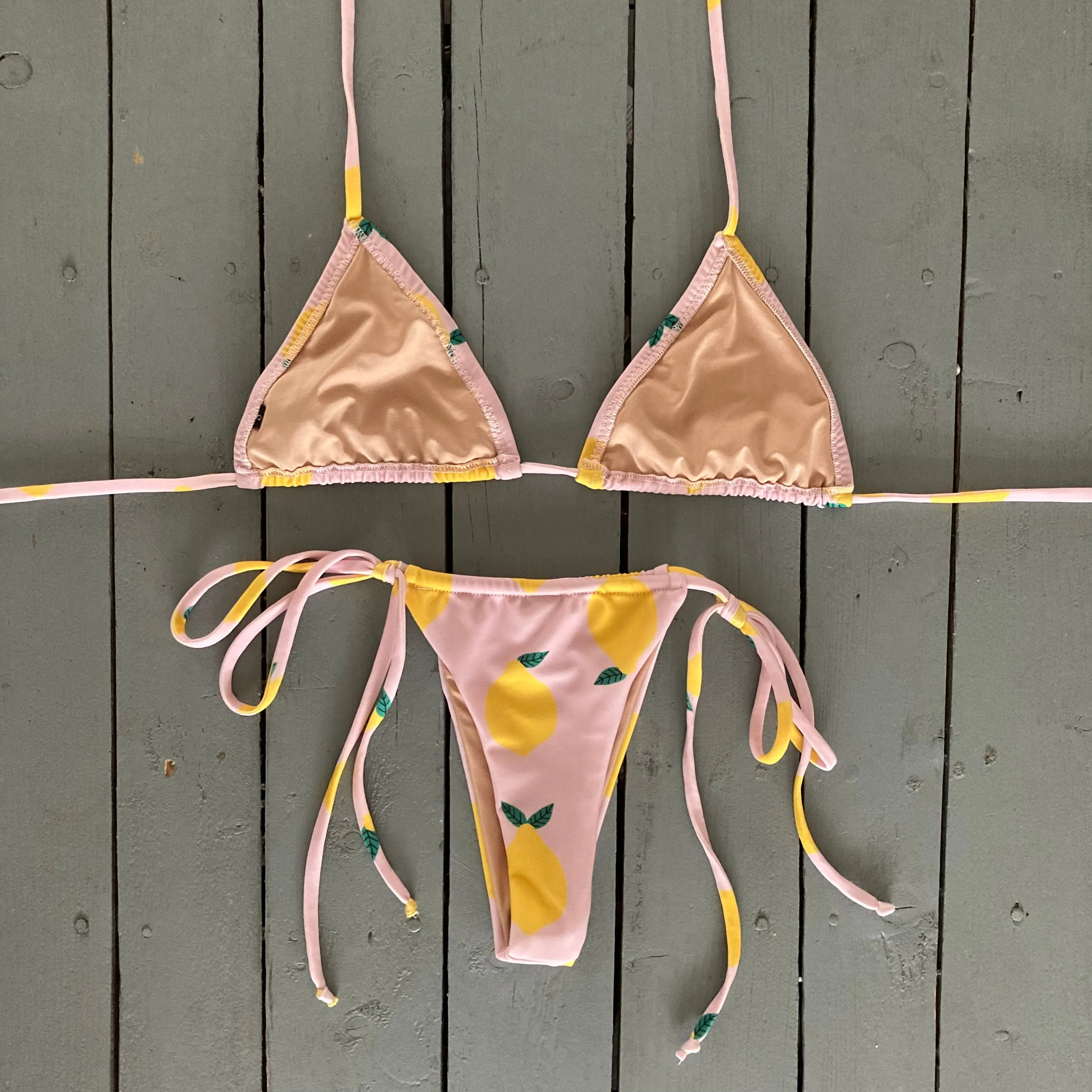 Lemon Print Adjustable Triangle Bikini Top