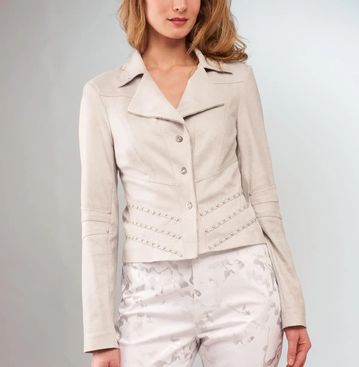 Lena Gabrielle Vegan 4 Way Stretch Leather Jacket with Stud Trim, BCJ2665B