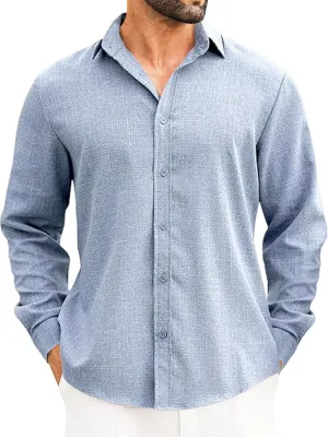 LETSEE Men's Linen Shirts Long Sleeve Untucked Casual Button Down Shirts for Men Business Dress Clothes Fashion Beach Tops