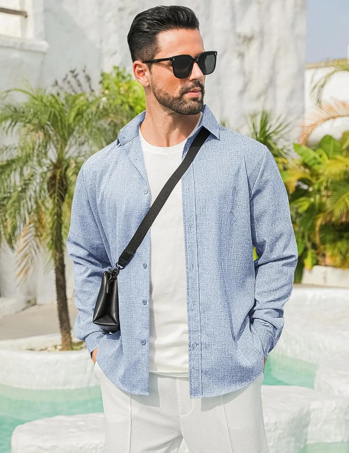 LETSEE Men's Linen Shirts Long Sleeve Untucked Casual Button Down Shirts for Men Business Dress Clothes Fashion Beach Tops