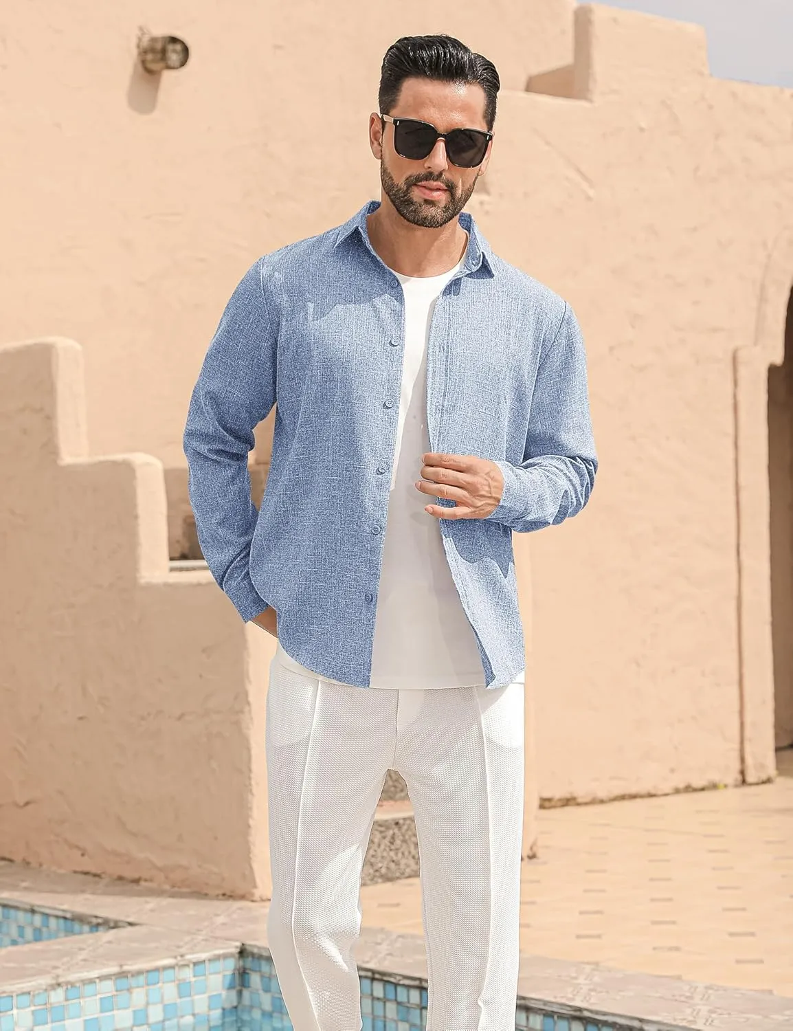 LETSEE Men's Linen Shirts Long Sleeve Untucked Casual Button Down Shirts for Men Business Dress Clothes Fashion Beach Tops