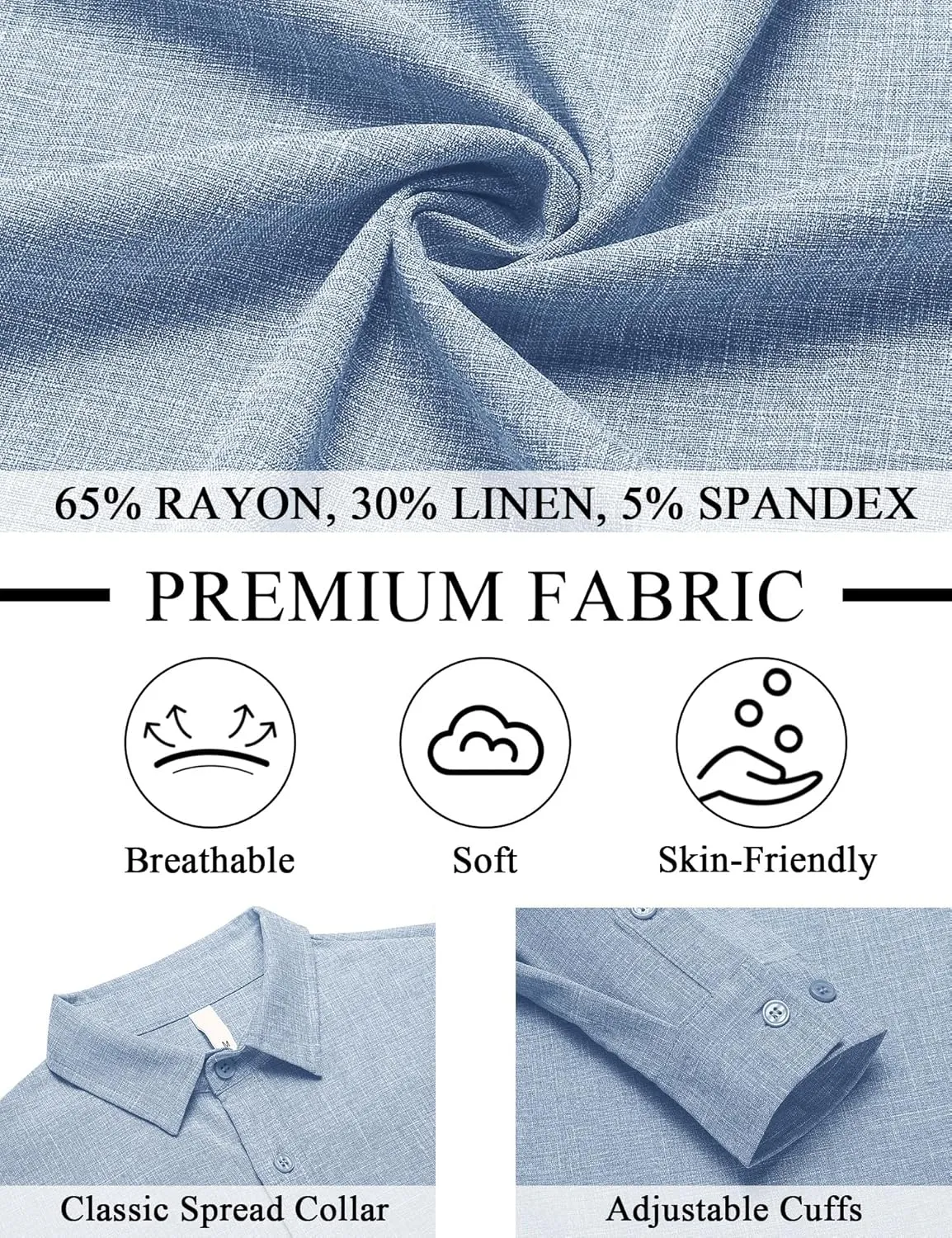 LETSEE Men's Linen Shirts Long Sleeve Untucked Casual Button Down Shirts for Men Business Dress Clothes Fashion Beach Tops