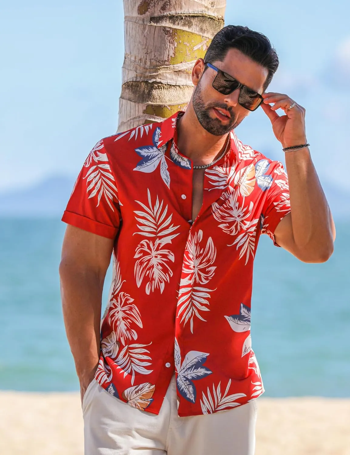 LETSEE Men's Linen Shirts Short Sleeve Button Down Casual Dress Shirts for Men Beach Vacation Shirt Fashion Summer Clothes