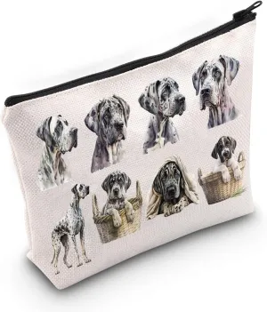 LEVLO Great Dane Cosmetic Makeup Bag - Travel Pouch - Water Resistant Canvas - Unisex - Zipper Closure