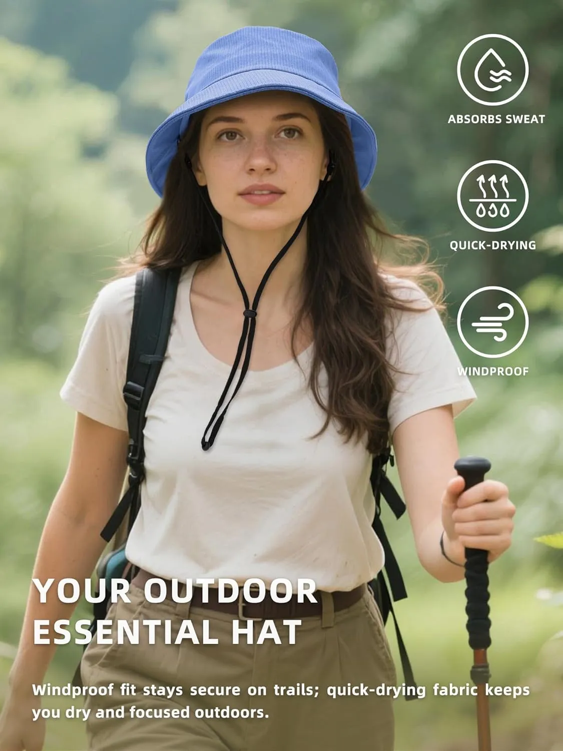 Lightweight Bucket Hat for Women Men - Breathable Sun Hat with Ponytail Hole for Beach, Golf, Hiking, Gardening