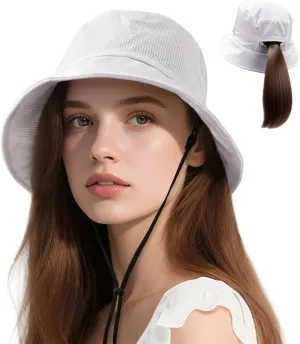 Lightweight Bucket Hat for Women Men - Breathable Sun Hat with Ponytail Hole for Beach, Golf, Hiking, Gardening