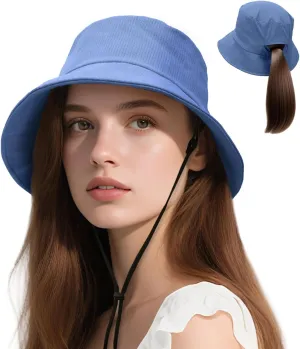 Lightweight Bucket Hat for Women Men - Breathable Sun Hat with Ponytail Hole for Beach, Golf, Hiking, Gardening