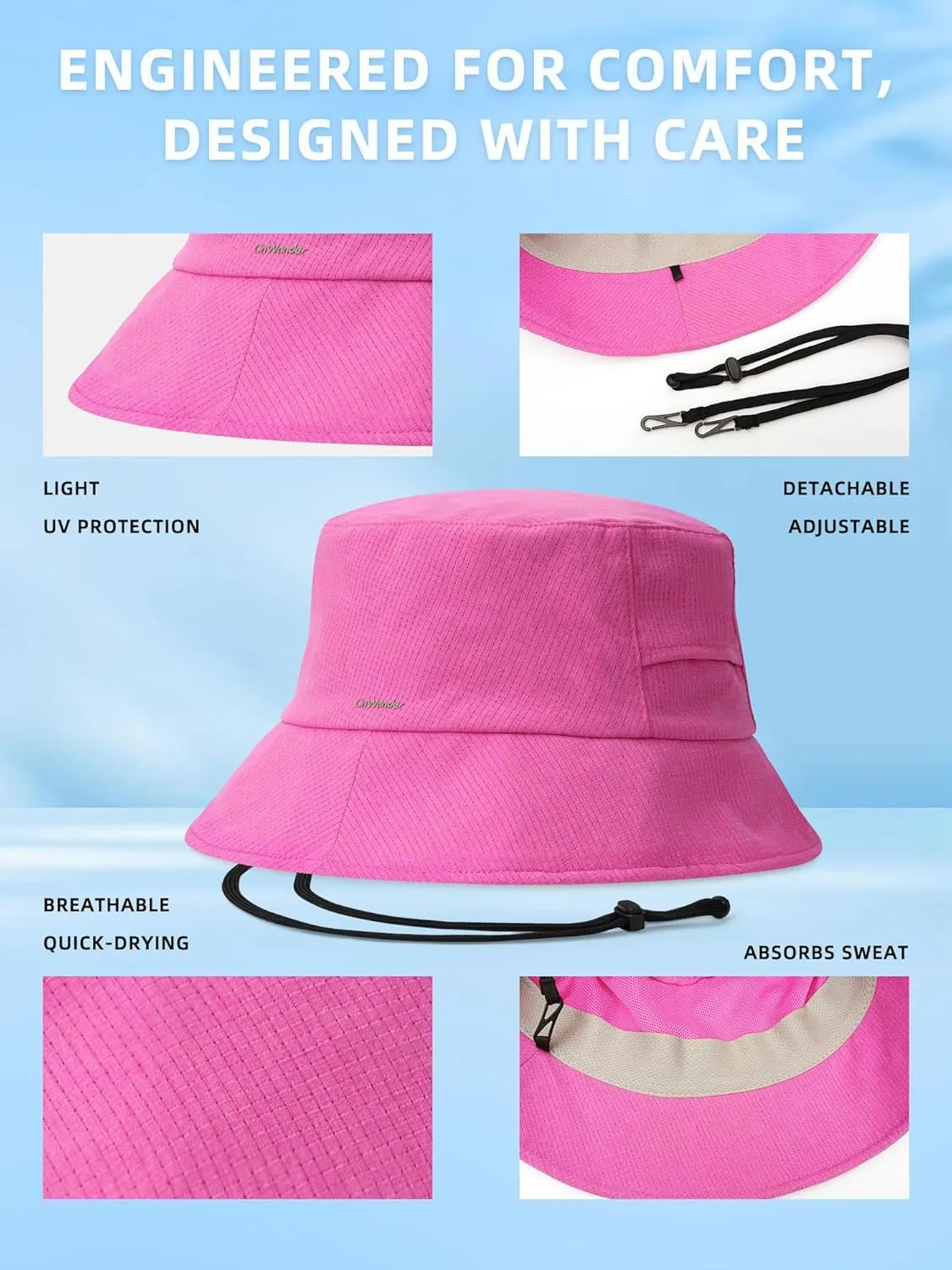 Lightweight Bucket Hat for Women Men - Breathable Sun Hat with Ponytail Hole for Beach, Golf, Hiking, Gardening