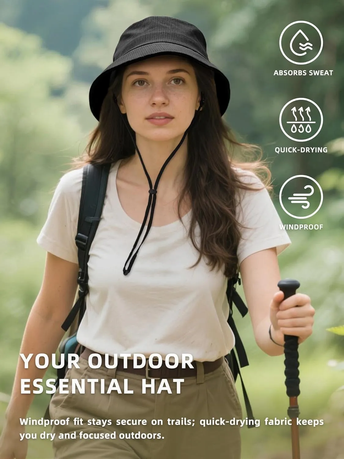 Lightweight Bucket Hat for Women Men - Breathable Sun Hat with Ponytail Hole for Beach, Golf, Hiking, Gardening