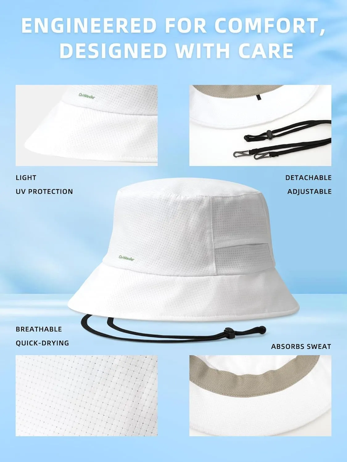 Lightweight Bucket Hat for Women Men - Breathable Sun Hat with Ponytail Hole for Beach, Golf, Hiking, Gardening