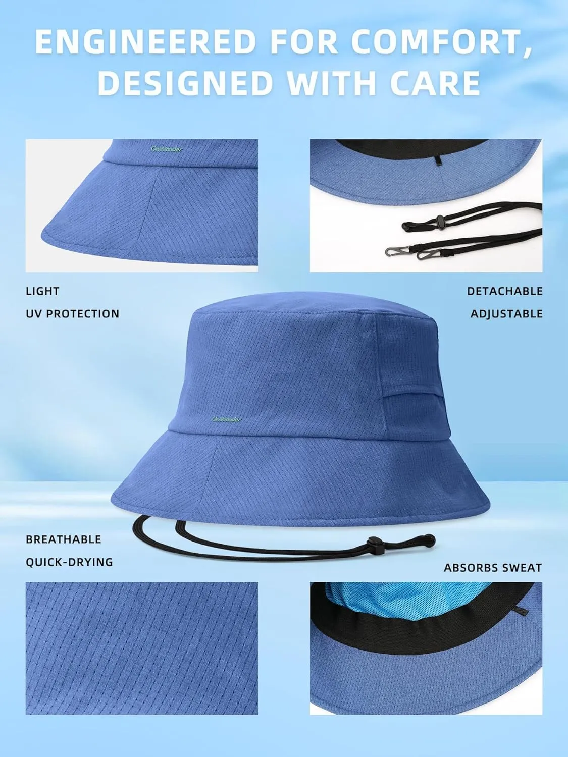 Lightweight Bucket Hat for Women Men - Breathable Sun Hat with Ponytail Hole for Beach, Golf, Hiking, Gardening