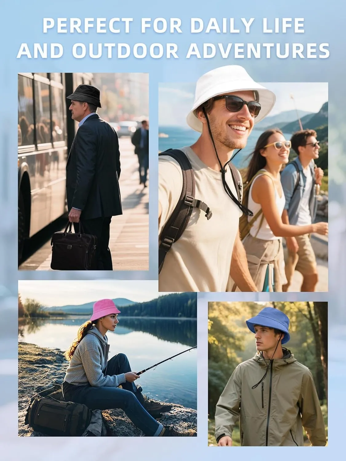 Lightweight Bucket Hat for Women Men - Breathable Sun Hat with Ponytail Hole for Beach, Golf, Hiking, Gardening