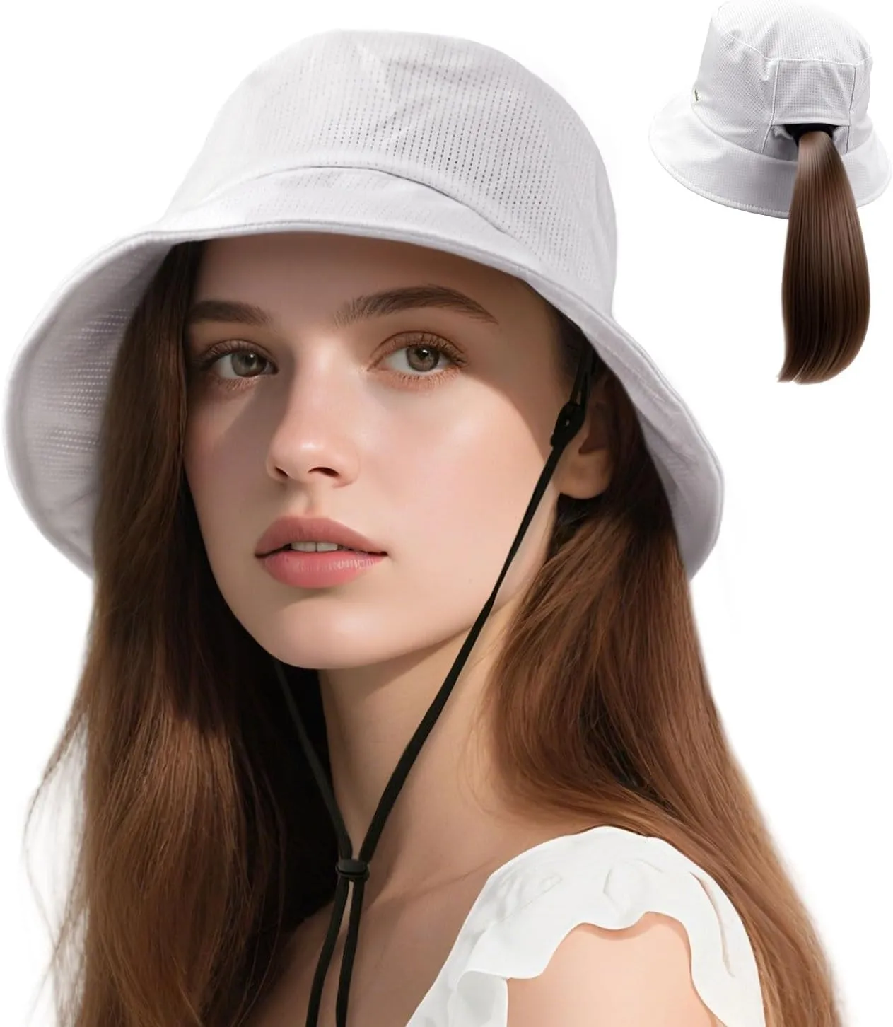 Lightweight Bucket Hat for Women Men - Breathable Sun Hat with Ponytail Hole for Beach, Golf, Hiking, Gardening