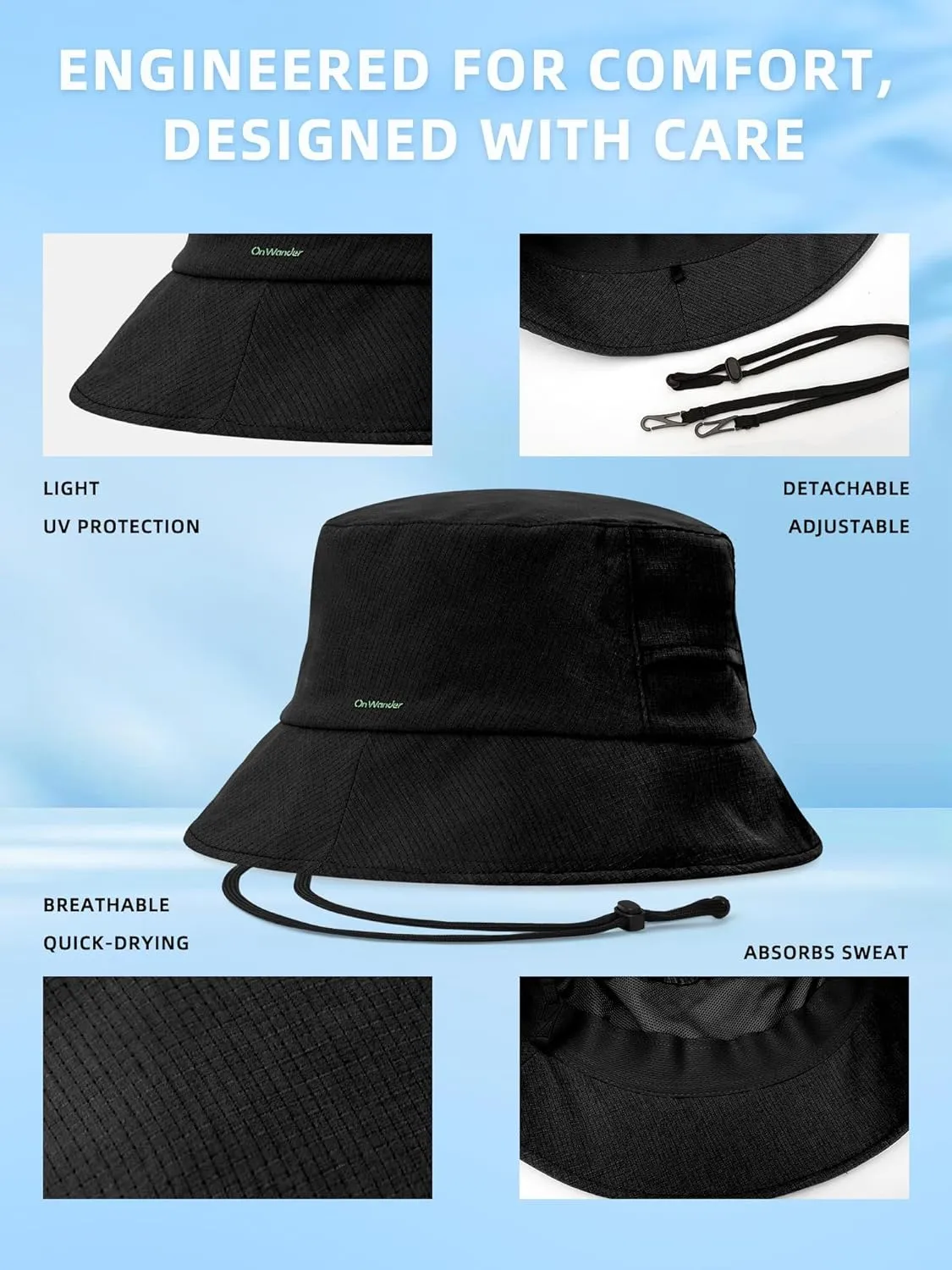Lightweight Bucket Hat for Women Men - Breathable Sun Hat with Ponytail Hole for Beach, Golf, Hiking, Gardening