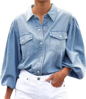 Lightweight Jacket Women Denim Jeans Women's Shirts Full Sleeves Shirt Turn Down Jeans Shirt Women's Clothing