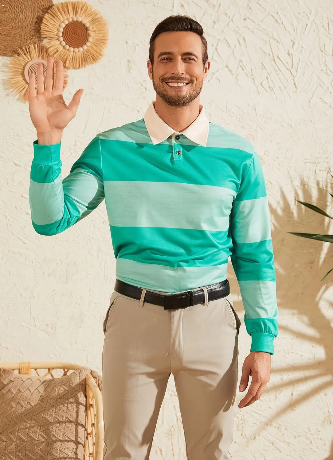 LILLIWEEN Classic Blues Striped Clues Shirt Mens Steve Green Striped Shirt Adult Halloween Costume