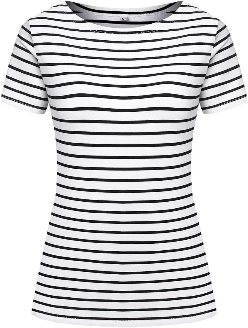 LilyCoco Women's Short Sleeve Striped Shirt Summer Crewneck T Shirt Basic Tops