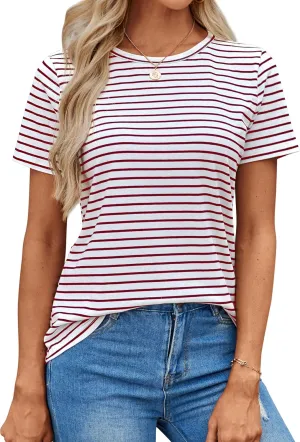 LilyCoco Women's Short Sleeve Striped Shirt Summer Crewneck T Shirt Basic Tops