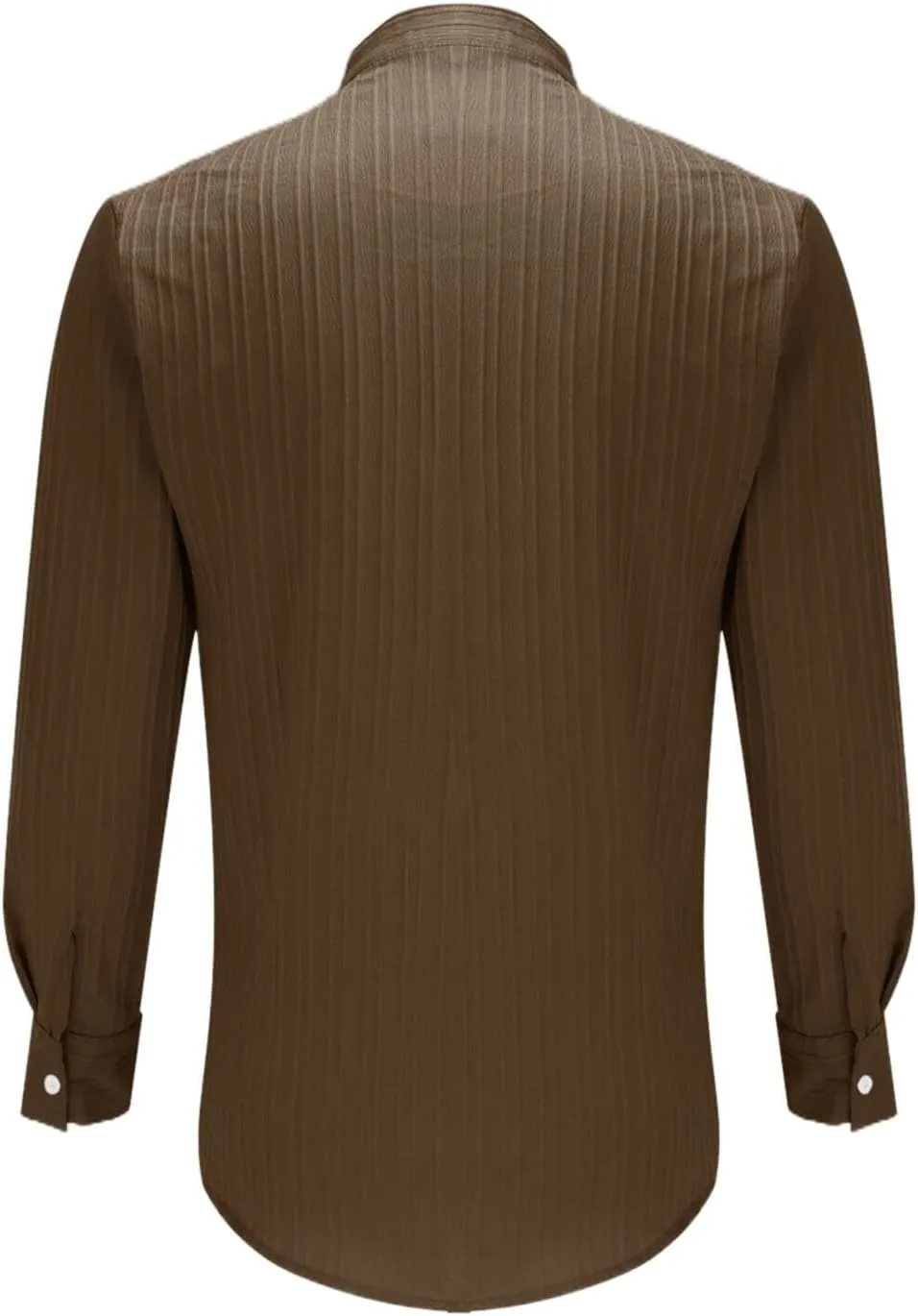 Linen Button Down Shirt Men Striped Long Sleeve Banded Collar Shirts Slim Muscle Tops Breathable Work Clothes