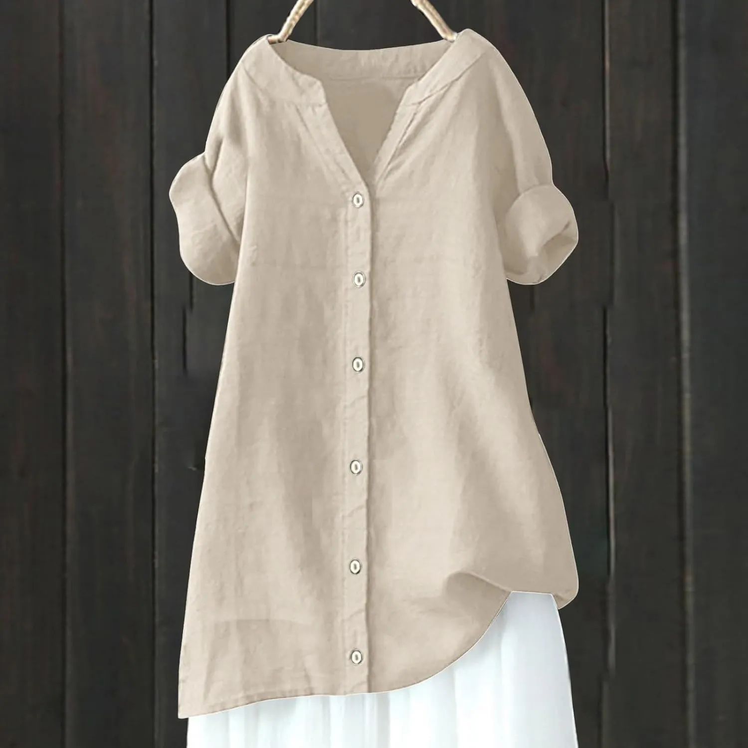 Linen Button Down Shirt Women Sleeve Collar Casual Women's Shirt Women's Shirt Tops for Women Womens Linen Shirt